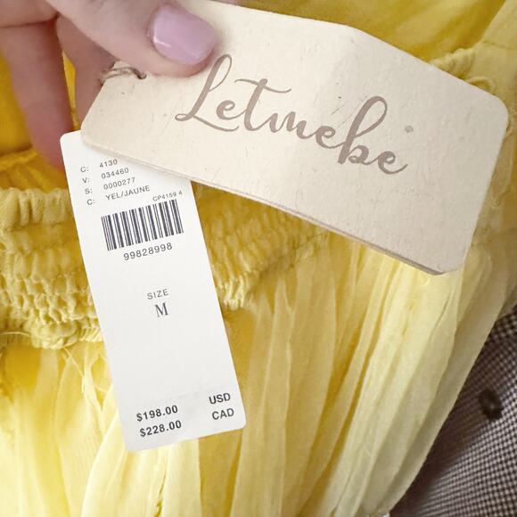 Anthro X Let Me Be Yellow Eyelet Tulle Mini Dress women’s size medium NEW - Picture 8 of 12
